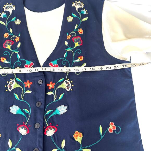 Vintage Alfred Dunner Wms Large Navy Cream SS Embroidered Floral Faux Vest Top - Picture 6 of 11